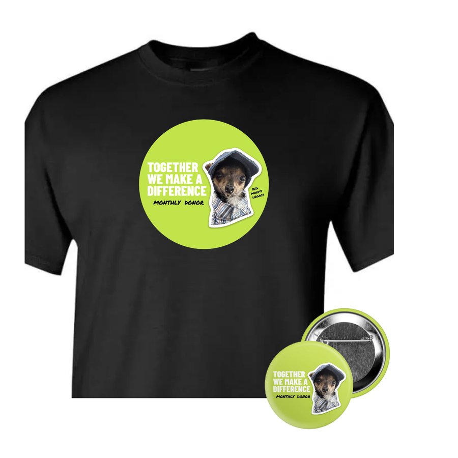 Big Marv monthly donor t-shirt and pin button